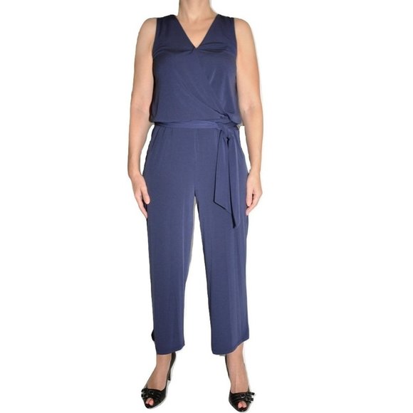 Michael Kors Cropped Leg Belted Jumpsuit True Navy - Picture 1 of 4